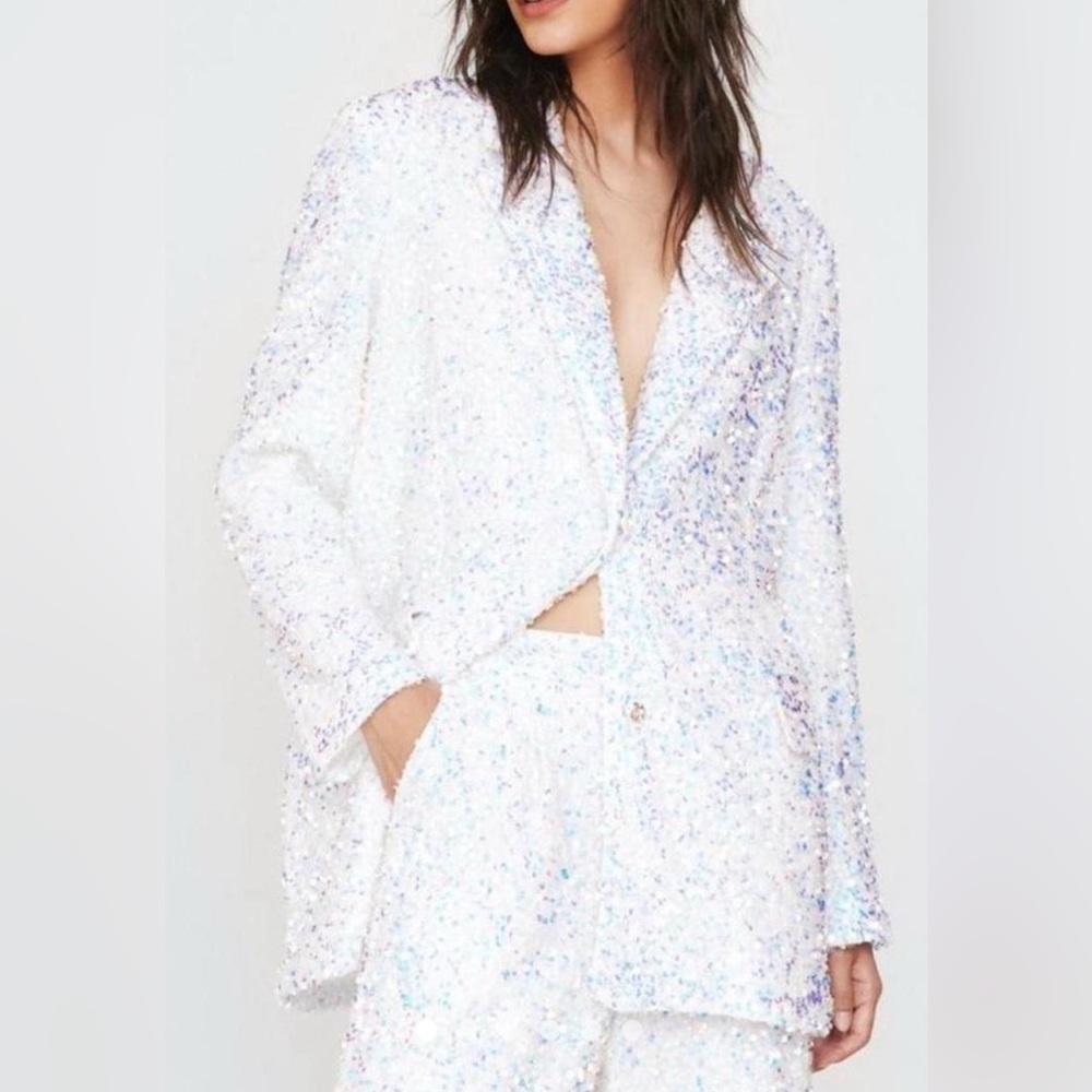 Sequin Embellished White Jacket - Picture 4 of 4